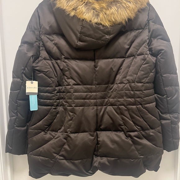 St.John’s Bay Black Olive Quilted Coat with Faux Fur Hood - Picture 2 of 2